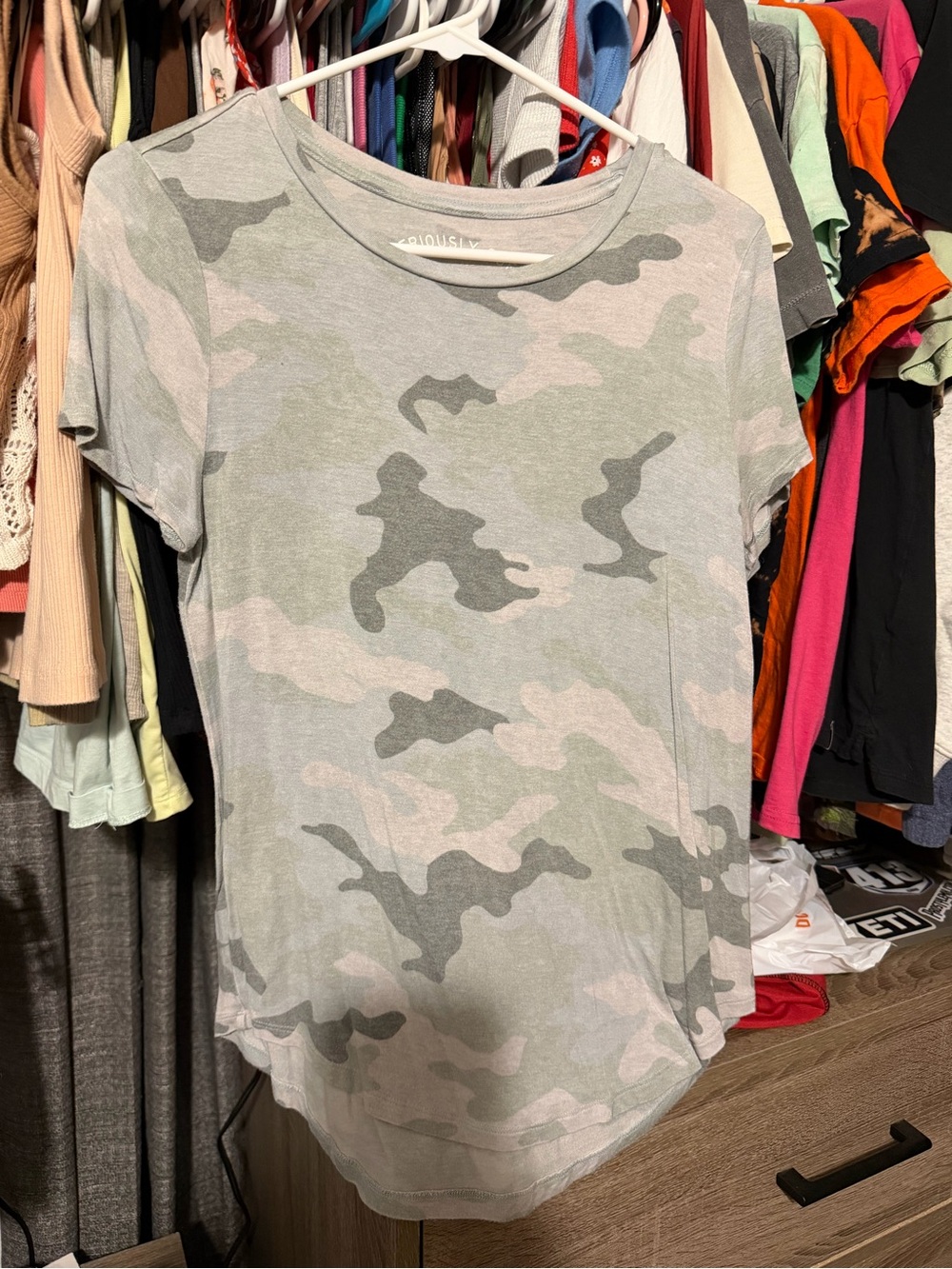 Aeropostale Women's Camo Short Sleeve Tee in Light Green and Gray